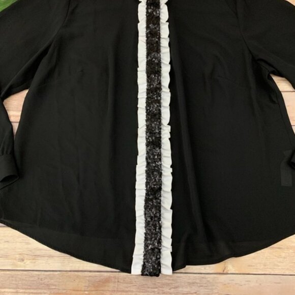 ELOQUII Studio Black and White Ruffle Sequin Tuxedo Button-Down TOP SZ. 16 - Picture 9 of 11